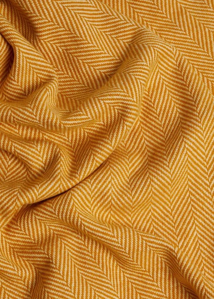 Foxford Cashmere Lambswool Throw | Gold Herringbone