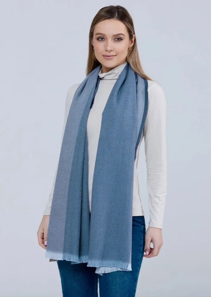 Foxford Denim Border Merino Wool Giant Scarf