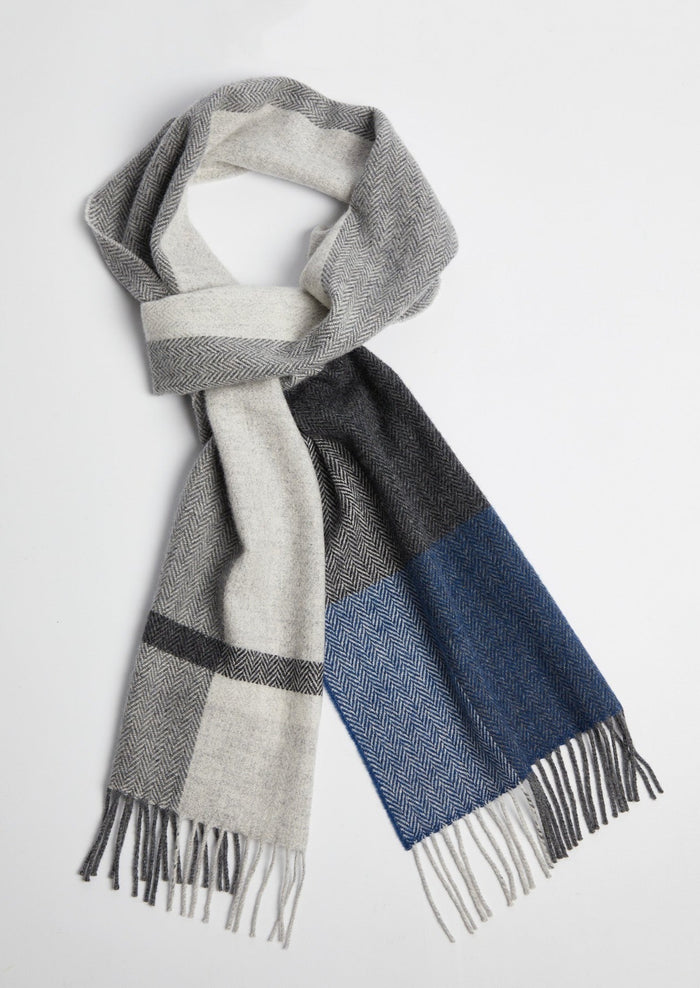 Foxford Navy Block Stripe Lambswool Scarf