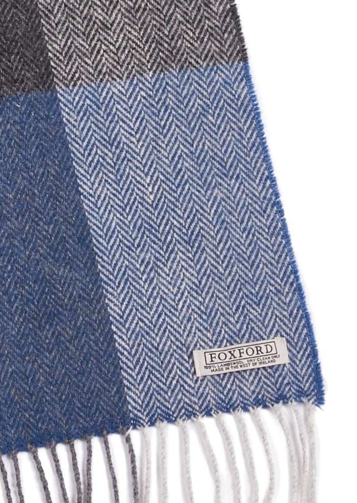 Foxford Lambswool Scarf | Navy Block Stripe
