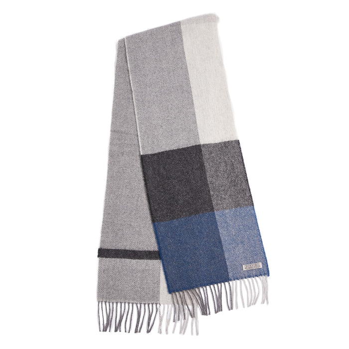 Foxford Navy Block Stripe Lambswool Scarf