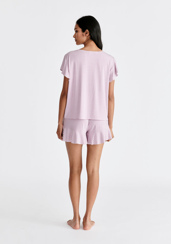Frill Pyjama T-Shirt and Shorts in Pink and White Back