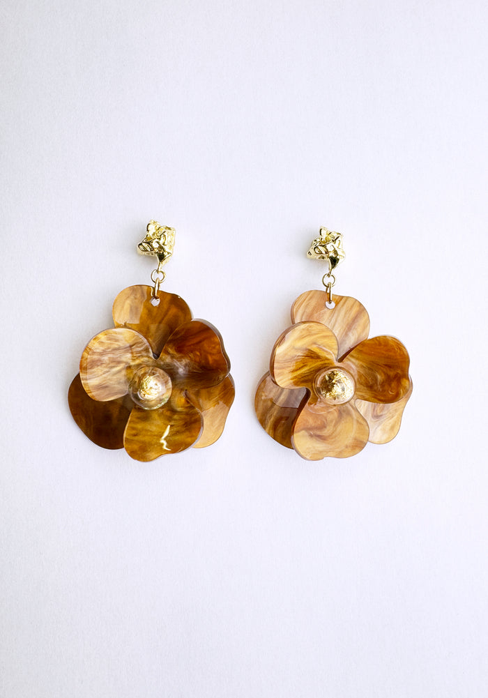 Golden Petal Drop Earrings in Brown