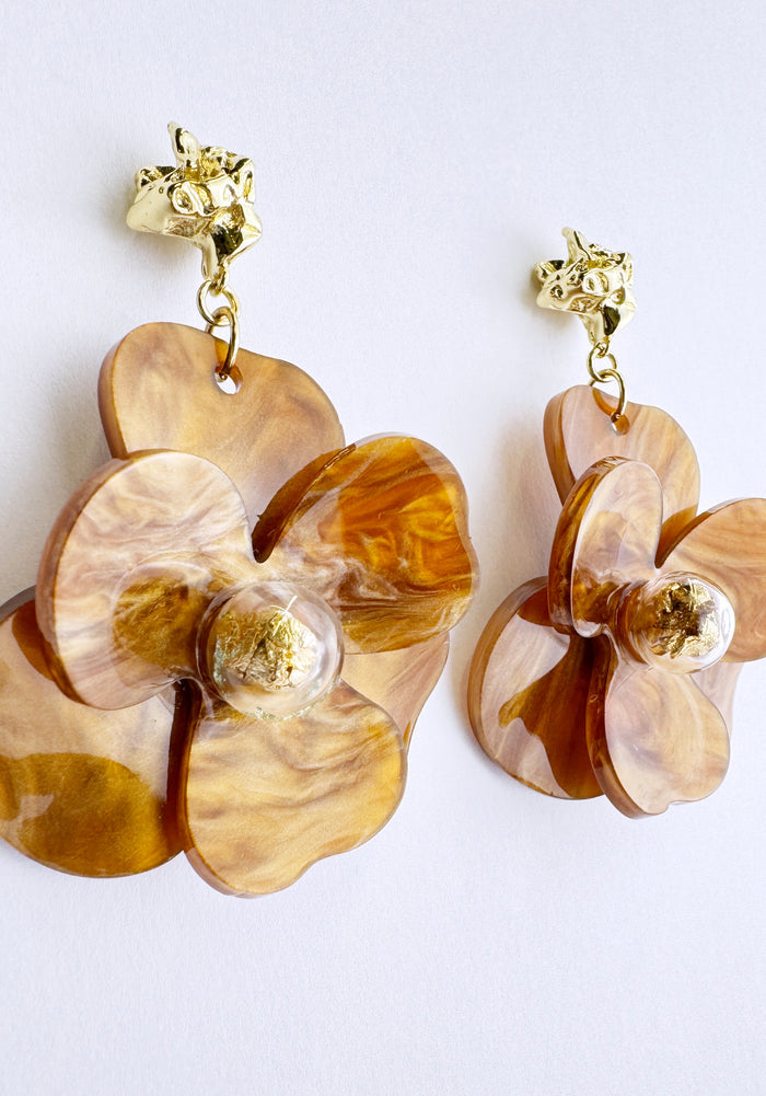 Golden Petal Drop Earrings in Brown