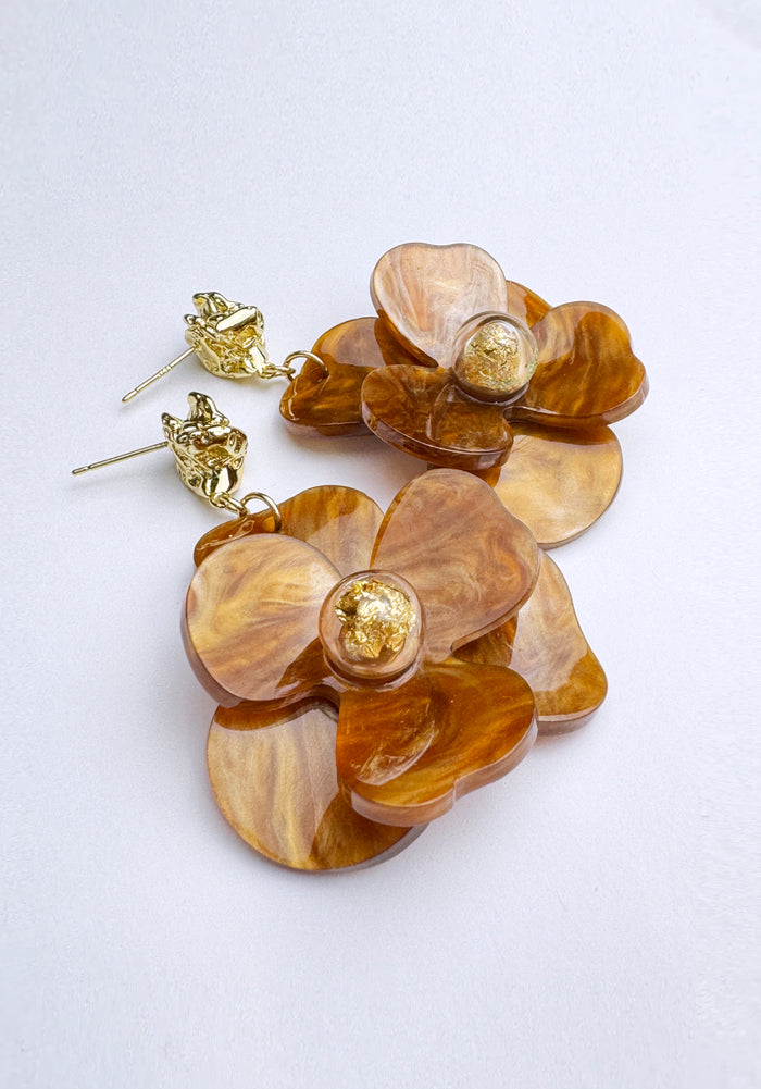 Golden Petal Drop Earrings in Brown