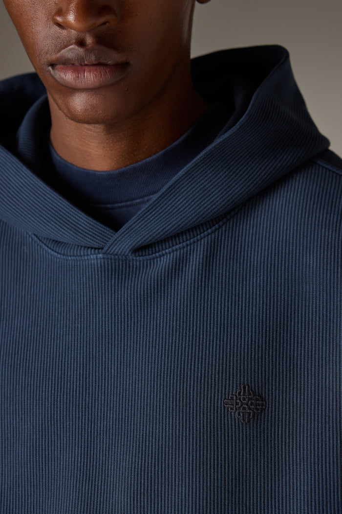 HEAVYWEIGHT WASHED RIBBED HOODIE - NAVY