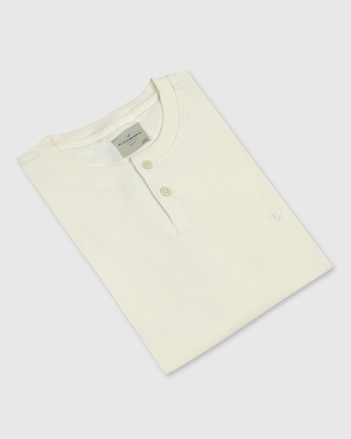 Henley Collar Powder Yellow Textured T-Shirt - Clark