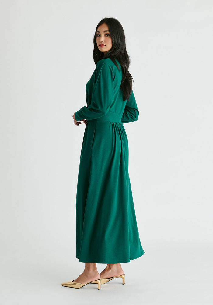 High Neck Jersey Midaxi Dress in Green Back