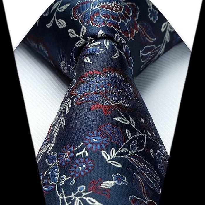 Floral Tie Handkerchief Set - NAVY BLUE