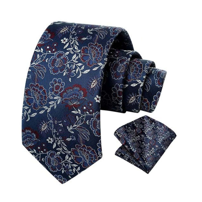 Floral Tie Handkerchief Set - NAVY BLUE