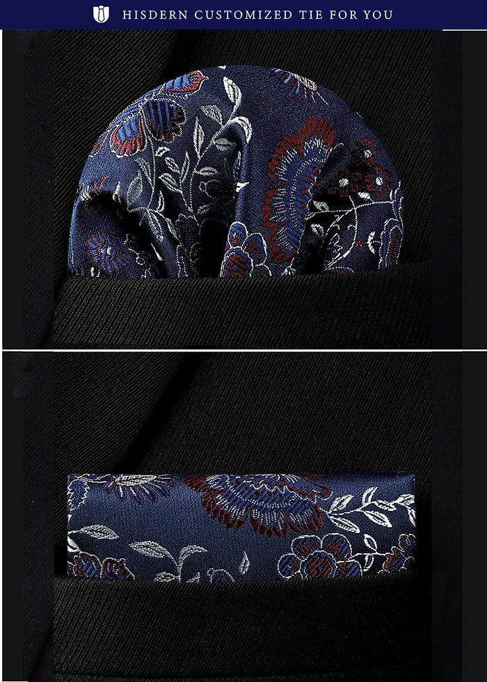 Floral Tie Handkerchief Set - NAVY BLUE