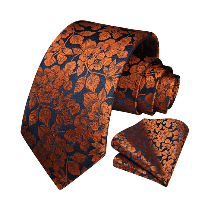 Floral Tie Handkerchief Set - ORANGE