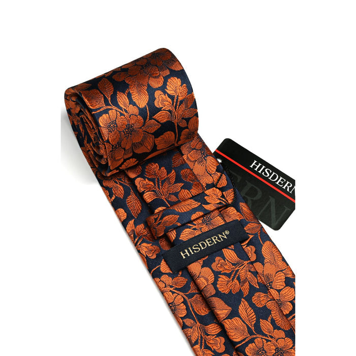 Floral Tie Handkerchief Set - ORANGE