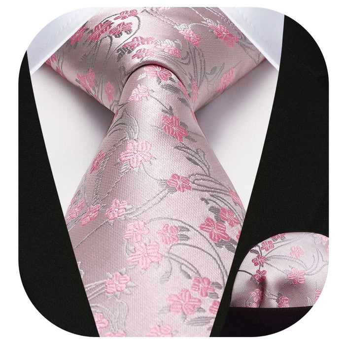 Floral Tie Handkerchief Set - PINK
