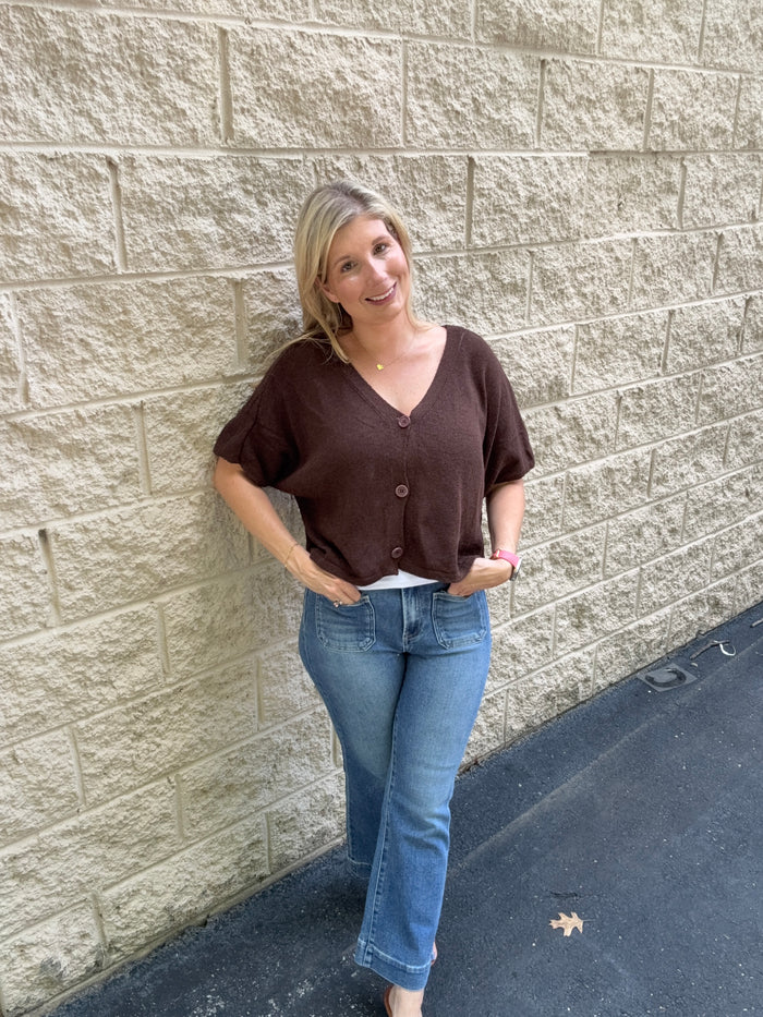 Italian Oversized Knit Crop Cardigan – Chocolate Brown