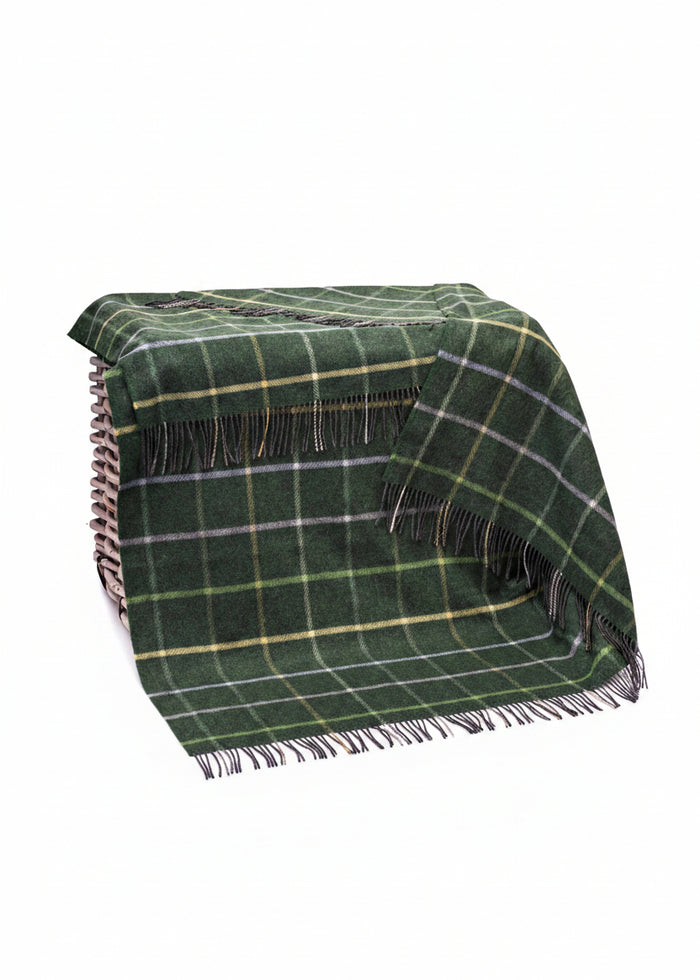 John Hanly Large Lambswool Throw Green Windowpane