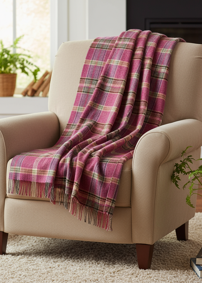 John Hanly Large Lambswool Throw Pink Lilac