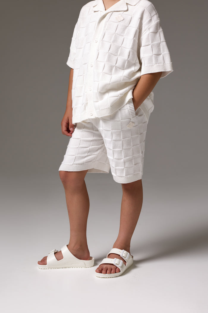 JUNIOR CHECKERBOARD KNITTED SHORT - OFF WHITE