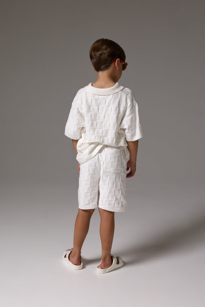 JUNIOR CHECKERBOARD KNITTED SHORT - OFF WHITE
