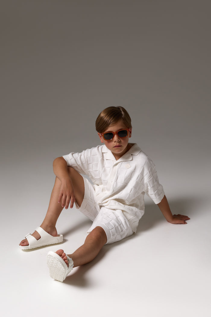 JUNIOR CHECKERBOARD KNITTED SHORT - OFF WHITE