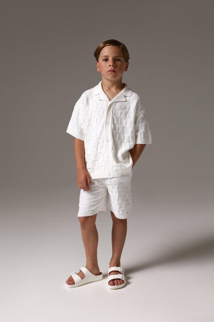 JUNIOR CHECKERBOARD KNITTED SHORT - OFF WHITE