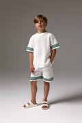 JUNIOR STRIPE CROCHET KNIT SHORTS - WHITE