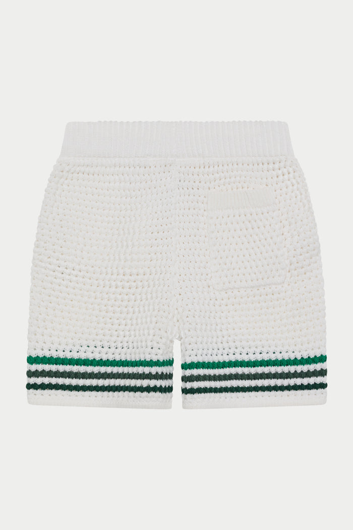 JUNIOR STRIPE CROCHET KNIT SHORTS - WHITE
