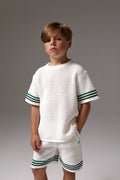 JUNIOR STRIPE CROCHET KNIT T-SHIRT - WHITE