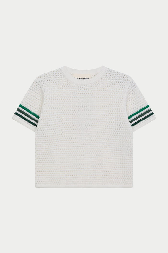 JUNIOR STRIPE CROCHET KNIT T-SHIRT - WHITE