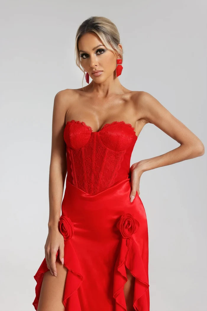 Katia Strapless Lace Corset Maxi Dress