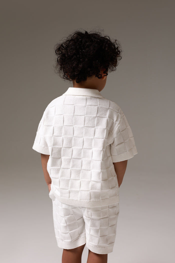 KIDS CHECKERBOARD KNITTED SHORT - OFF WHITE