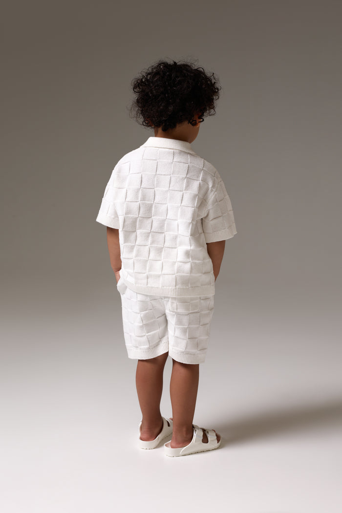KIDS CHECKERBOARD KNITTED SHORT - OFF WHITE