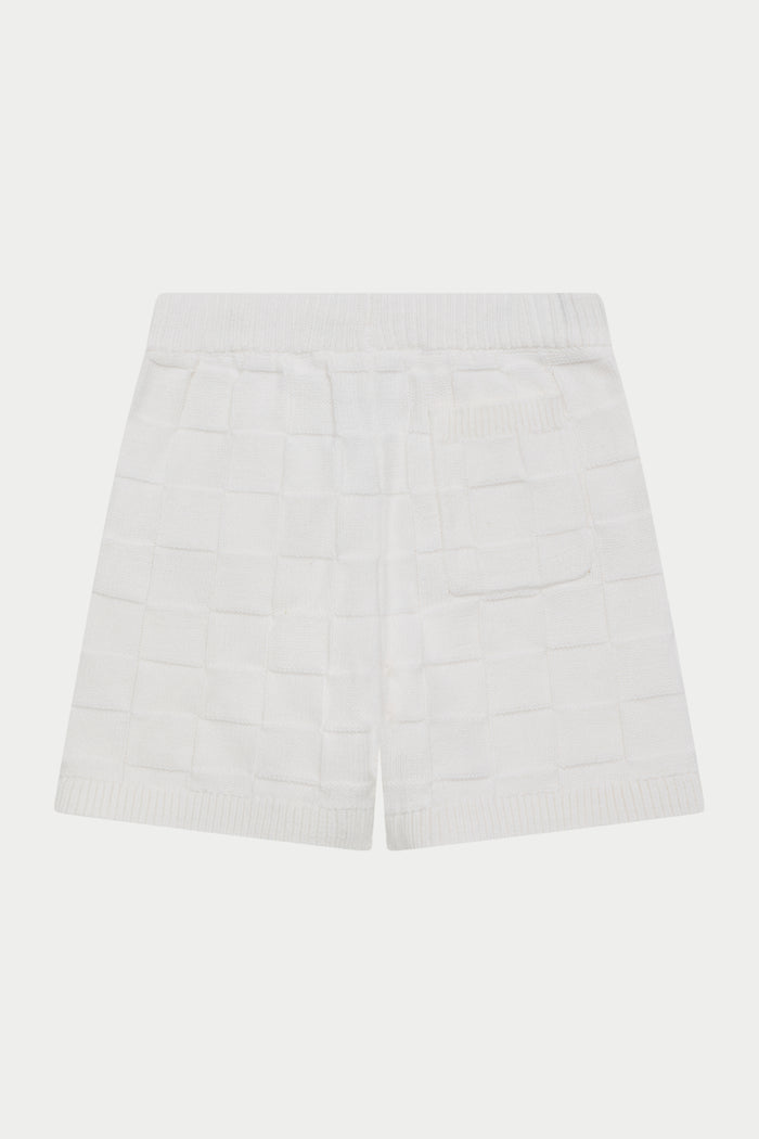 KIDS CHECKERBOARD KNITTED SHORT - OFF WHITE