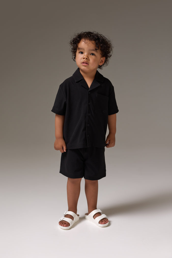 KIDS RIB BUTTON THROUGH SHIRT - BLACK