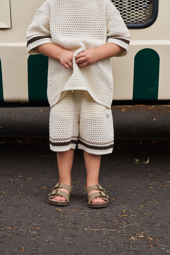 KIDS STRIPE CROCHET KNIT SHORTS - OFF WHITE