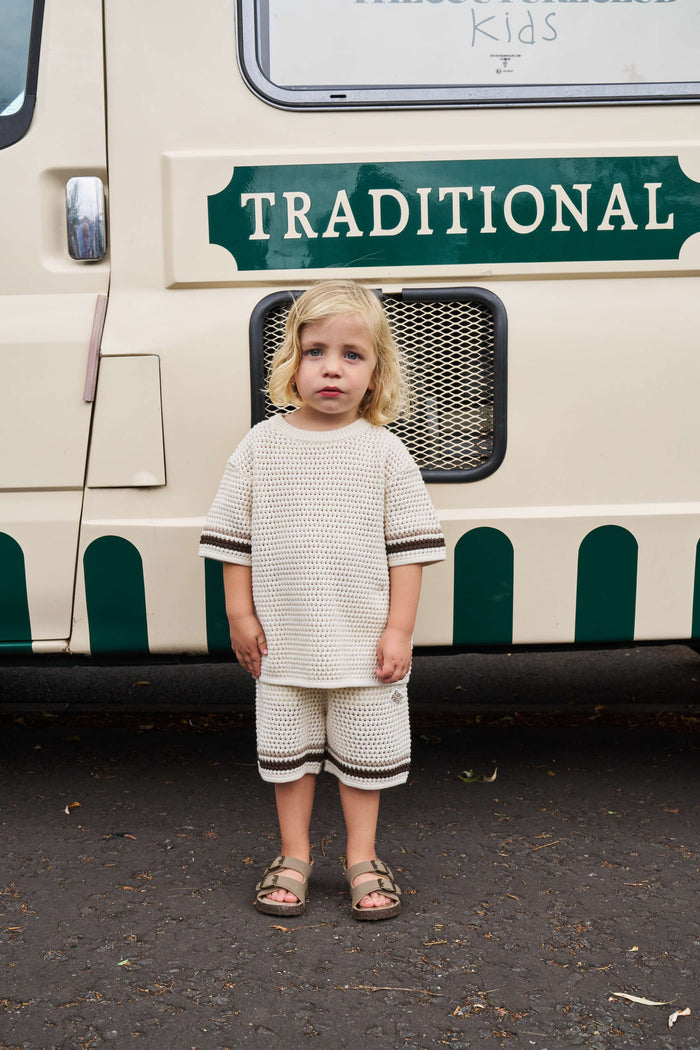 KIDS STRIPE CROCHET KNIT SHORTS - OFF WHITE
