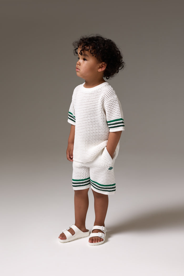KIDS STRIPE CROCHET KNIT SHORTS - WHITE