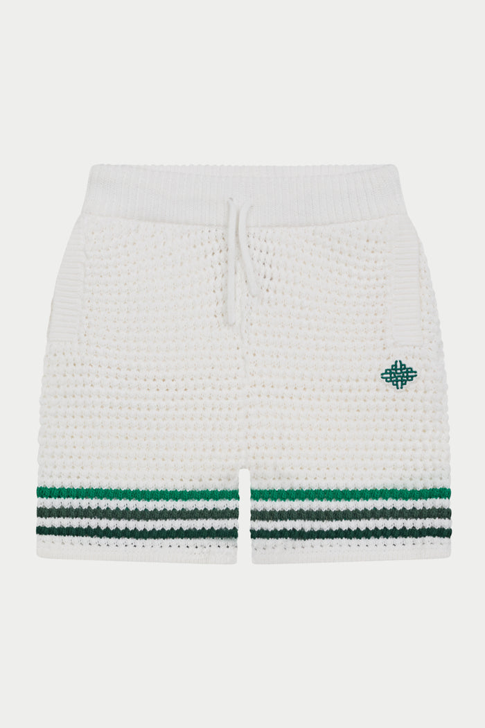 KIDS STRIPE CROCHET KNIT SHORTS - WHITE
