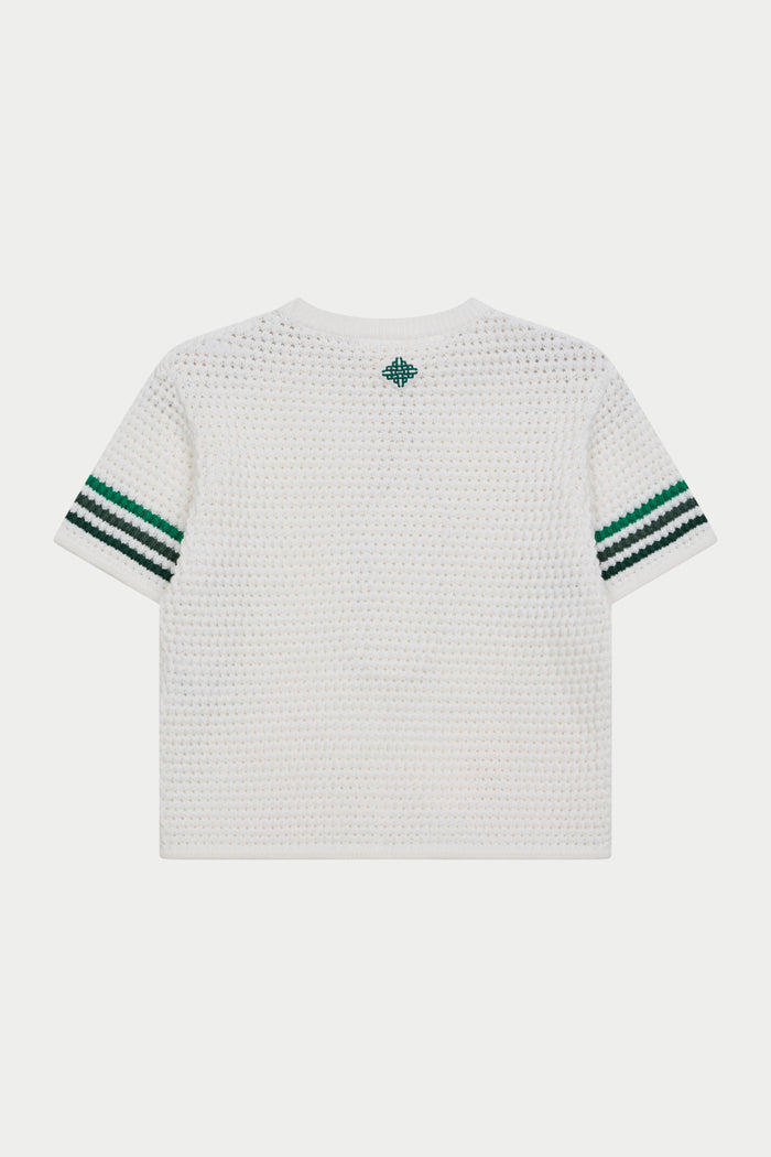 KIDS STRIPE CROCHET KNIT T-SHIRT - WHITE