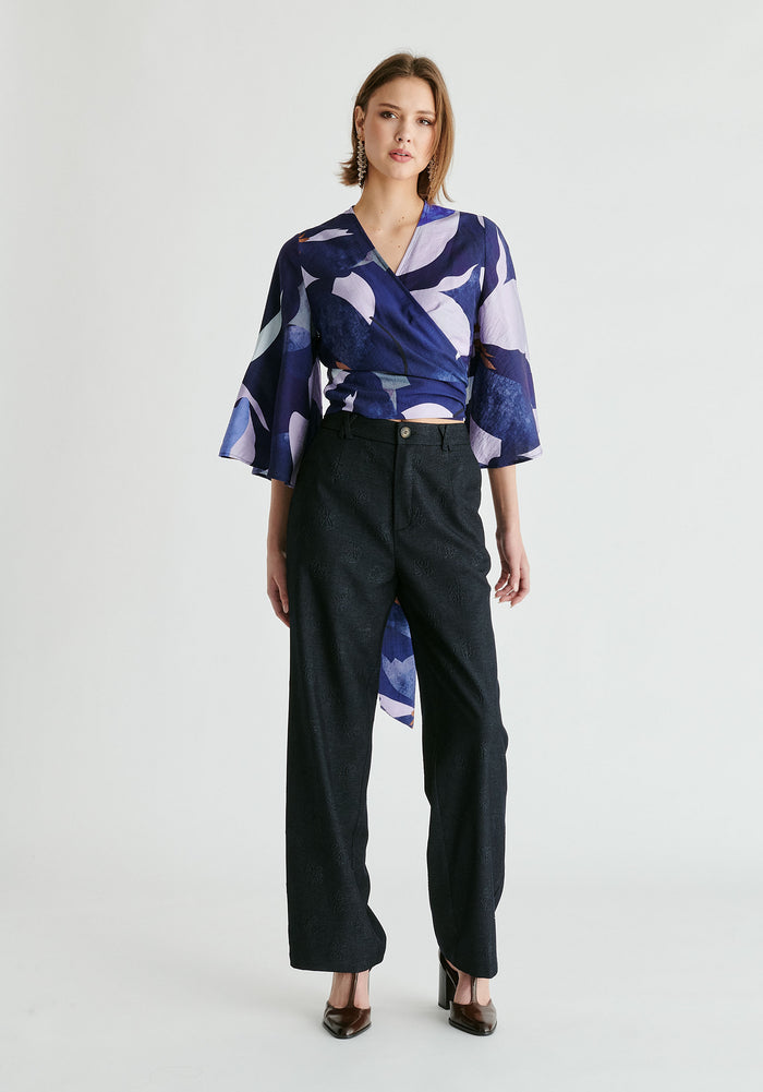 Kimono Wrap Blouse in Blue Multi