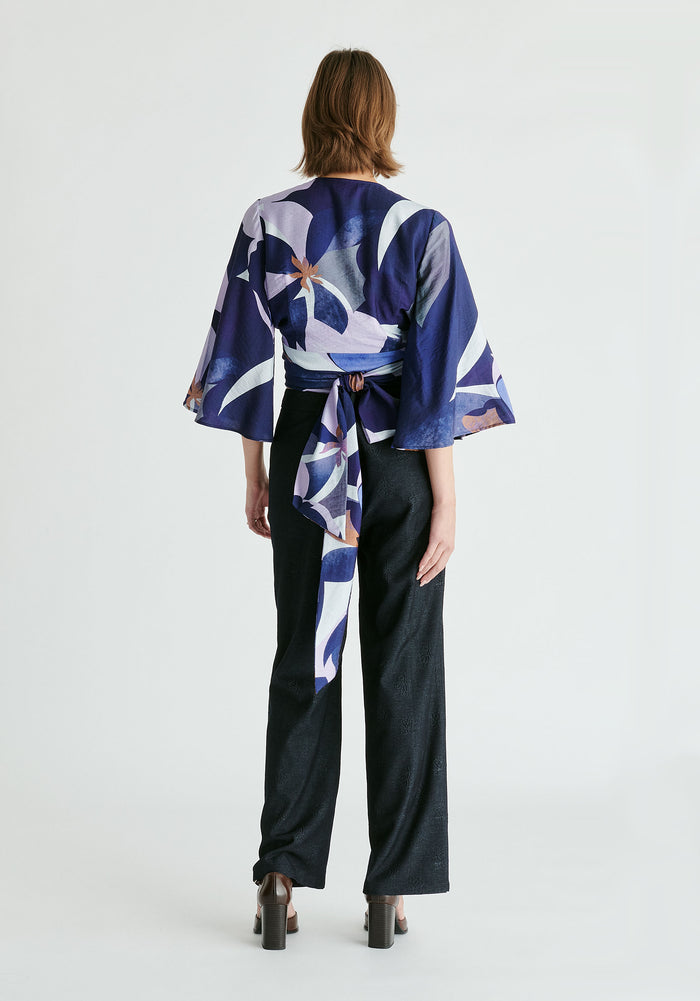 Kimono Wrap Blouse in Blue Multi Back