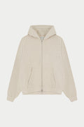 KNIT CONTRAST BINDING ZIP THROUGH HOODIE - BEIGE