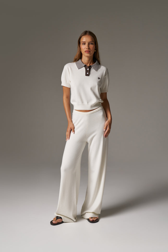 KNITTED PANEL TROUSERS - CREAM