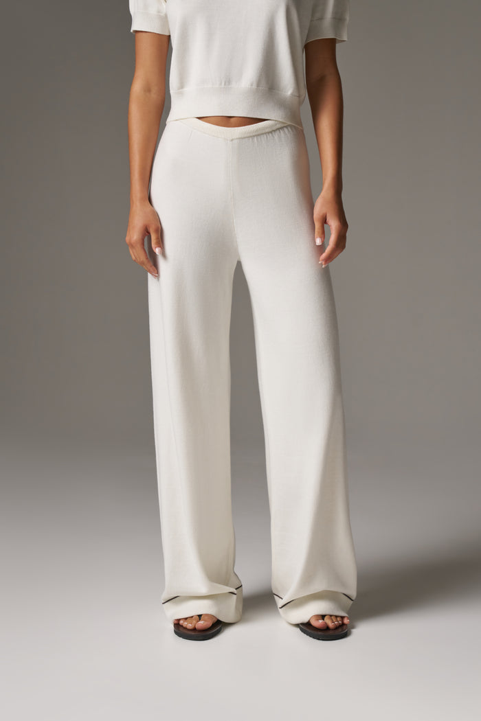 KNITTED PANEL TROUSERS - CREAM