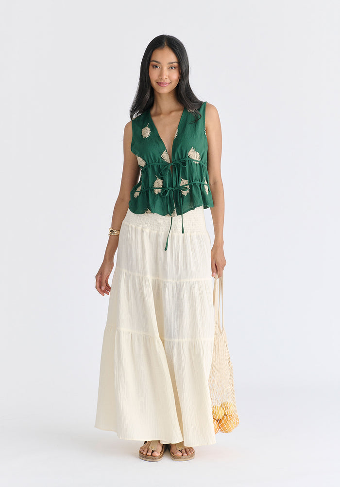 Leaf Embroidered Tie Front Waistcoat