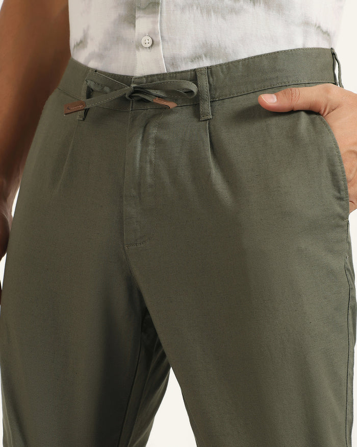 Linen Casual Olive Solid Shorts - Kat