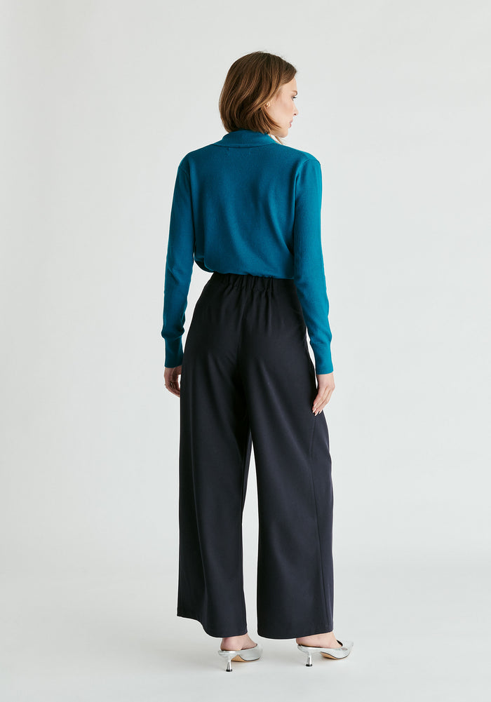Long Sleeve Knitted Wrap Top in Turquoise Back