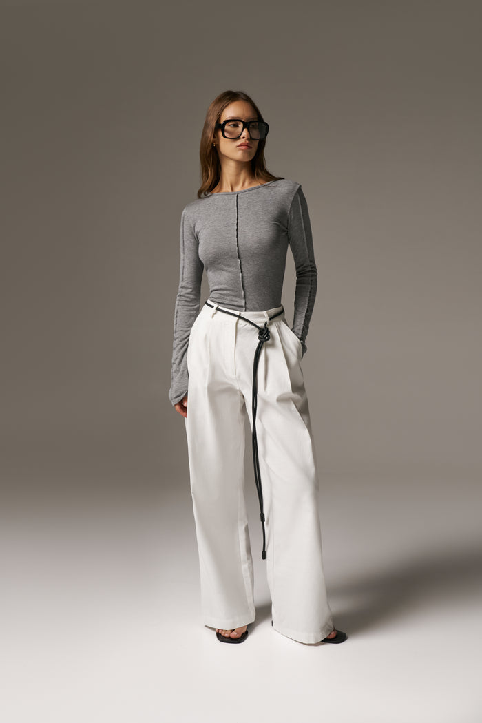 LONG SLEEVE SLUB TOP - GREY