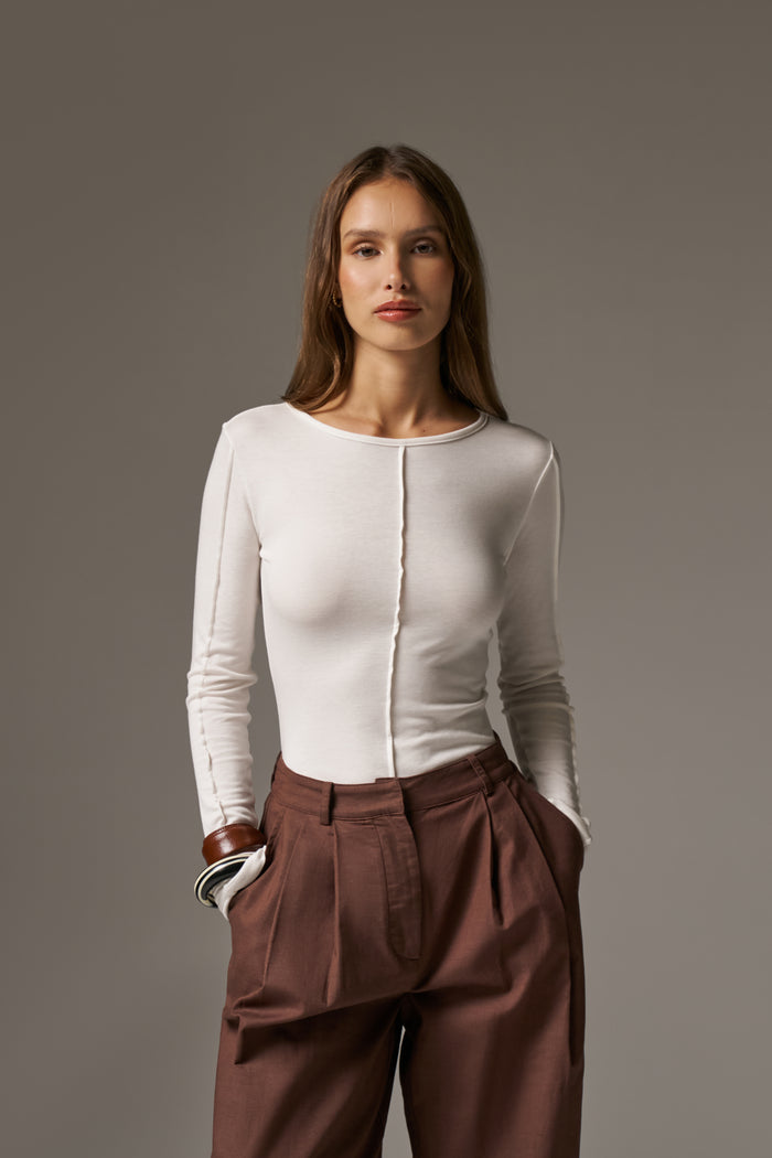 LONG SLEEVE SLUB TOP - WHITE