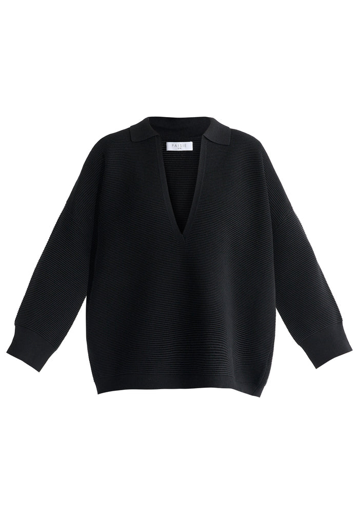 Low Cut Polo Collar Ribbed Jumper
